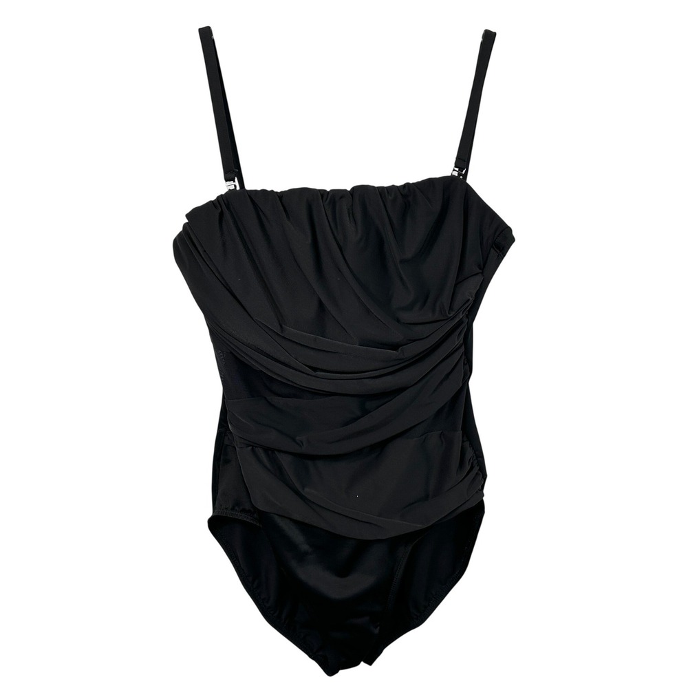Miraclesuit Black One Piece Swimsuit Ruched Tummy Control Bandeau Tank 348